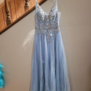 Elegant Blue Floral Embellished Dress